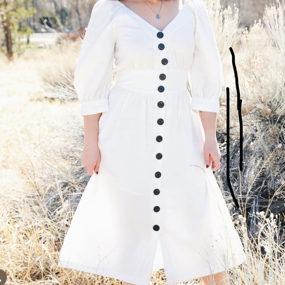 Moon River White Midi Dress with Black Buttons